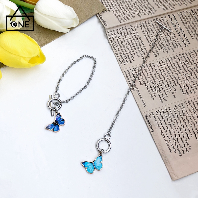 Vòng đeo tay có khóa cài mặt hình bướm xanh dương phong cách Hàn Quốc thời trang cho nữ