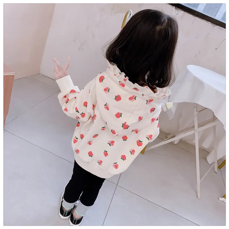 ❤Hot Khuyến Mãi Áo hoodie Dài Tay Bằng Vải Lông Cừu Họa Tiết Dâu Tây Dễ Thương Hợp Thời Trang Thu Đông Phong Cách Phương Tây Dành Cho Bé Gái @
