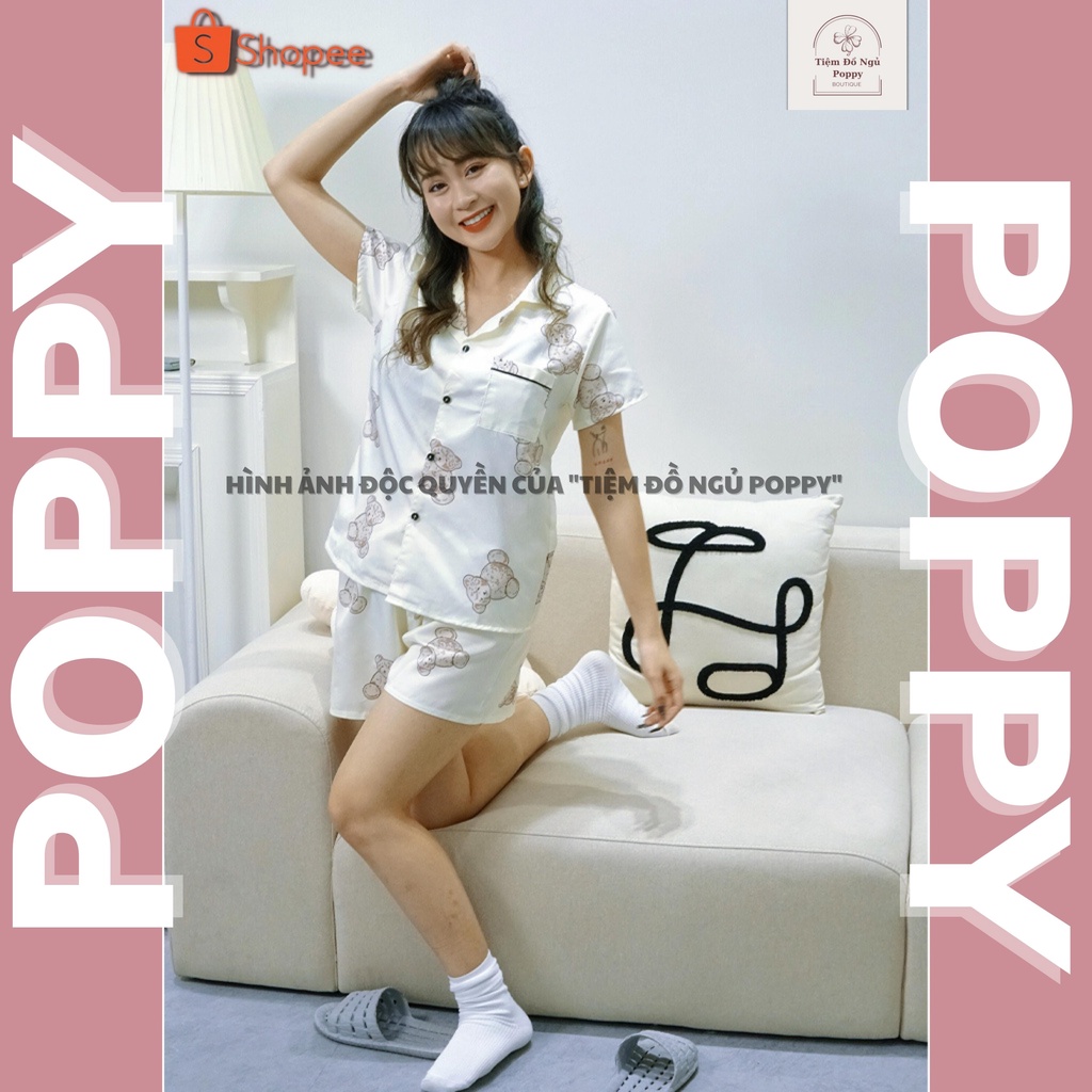 Đồ bộ pyjama quần đùi hoạt hình chất liệu kate thái Pyjama nữ đẹp bộ ngủ nữ cộc tay  POPPY cộc đùi