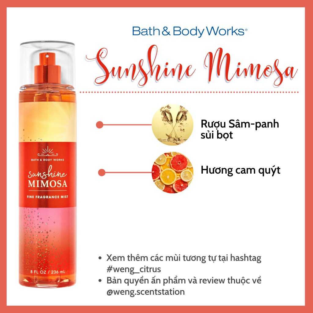 Bath and body works- Xịt thơm toàn thân lưu hương lâu, nhiều mùi, mùi dễ chịu 236ml- body mist