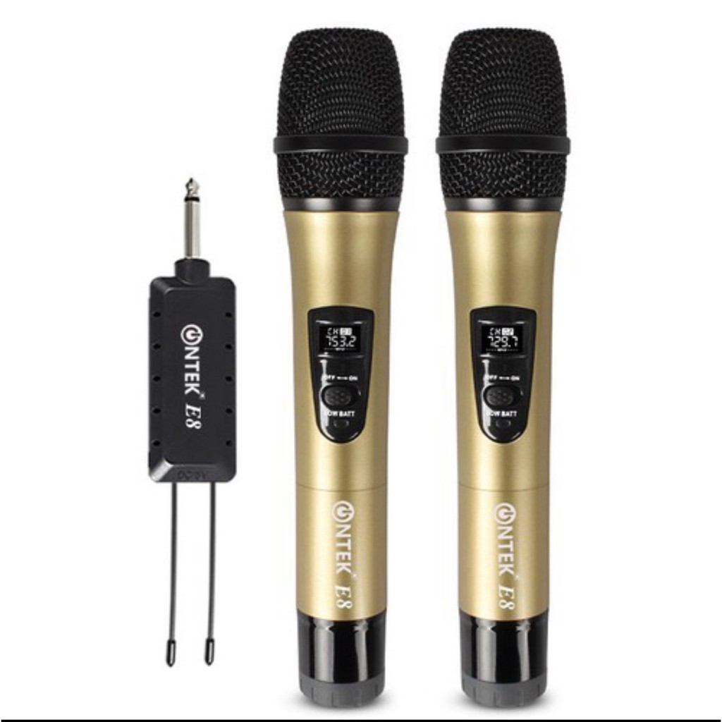 Bộ 02 Micro Không dây Karaoke Ontek E6/W003 chuyên cho amply, loa kéo, hát gia đình - BH 12 THÁNG