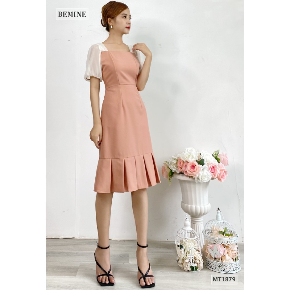 Đầm cổ vuông đuôi cá tay phối trắng BEMINE MT1879DA | BigBuy360 - bigbuy360.vn