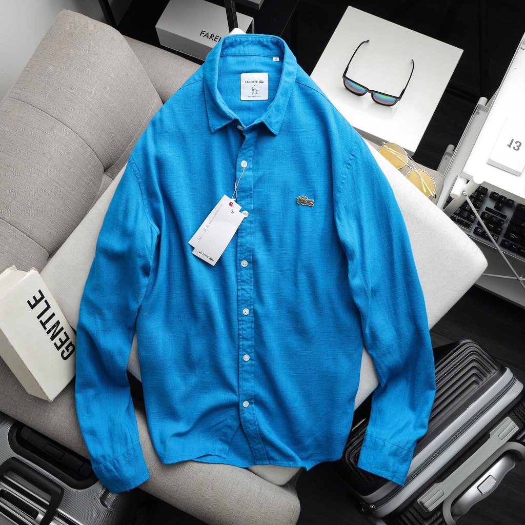 Áo Sơ Mi Linen Nam Pastel Hàn Quốc Bigsize ( 55kg - 100kg ) , Sơ Mi Đũi Nam Tay Dài Form Suông - Màu Xanh