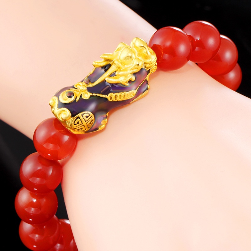 Vòng Đeo Tay May Mắn Xâu Hạt Đá Obsidian Vàng Mang Lại May Mắn Phong Thủy Có Thể Điều Chỉnh Unisex
