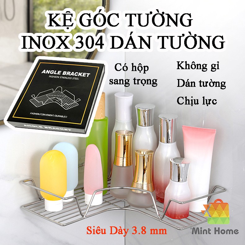 Kệ góc inox 304 dán tường đựng mỹ phẩm, sữa tắm nước hoa, dầu gội đầu, xà bông cục, gia vị lẩu, nước mắm, muối nhà bếp