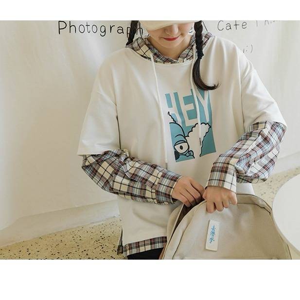 Áo Hoodie Giả Nhiều Lớp Họa Tiết Sọc Caro Thời Trang Mùa Thu Cho Nữ