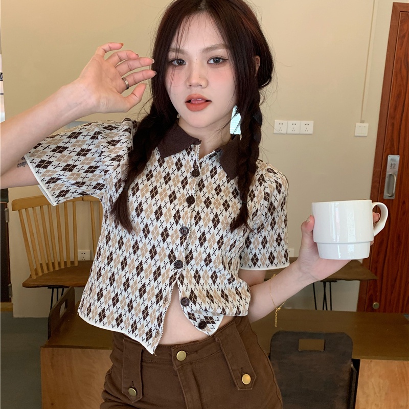 Áo polo SUXI dệt kim tay ngắn dáng ôm thời trang mùa hè cổ điển quyến rũ cho nữ