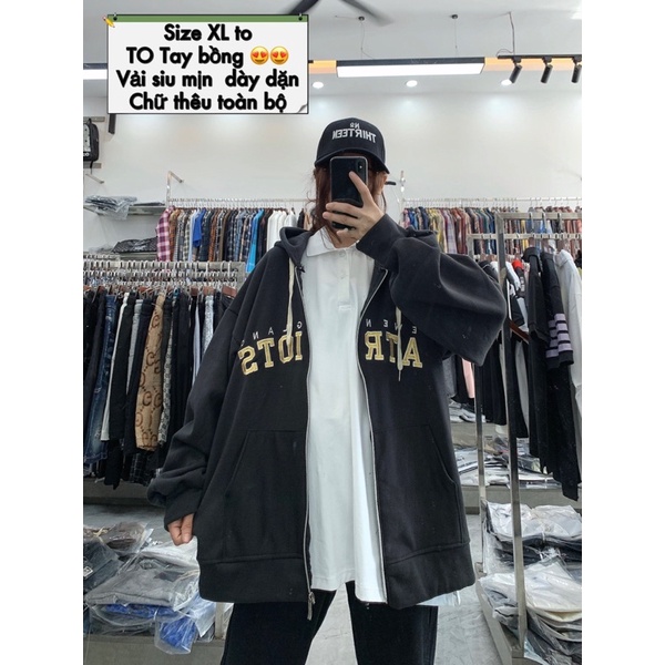 áo nỉ kéo khoá chữ thêu; áo khoác nỉ unisex nam nữ
