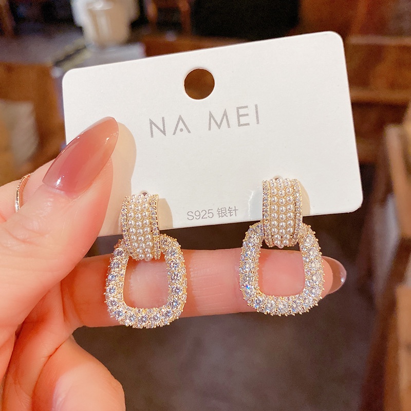 Bông Tai Đính Kim Cương Và Ngọc Trai Giả Cao Cấp Phong Cách Thời Trang Mới 2022