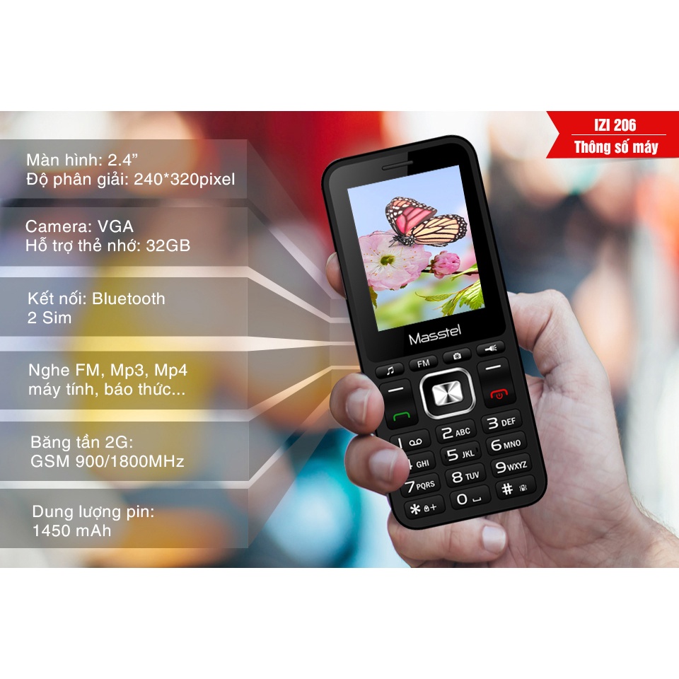 Điện thoại Phổ Thông masstel izi 206,220, izi 280 chữ to, pin khoẻ -mới chính hãng bảo hành 12 tháng | BigBuy360 - bigbuy360.vn