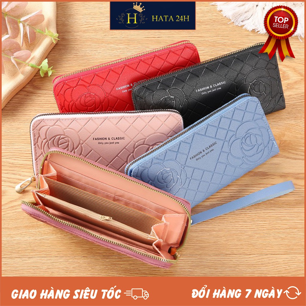 Ví Dài Nữ Cầm Tay Đẹp Giá Rẻ 490 Dập Vân Bông Hoa Nhiều Ngăn Đựng Tiền Thẻ Siêu Hot