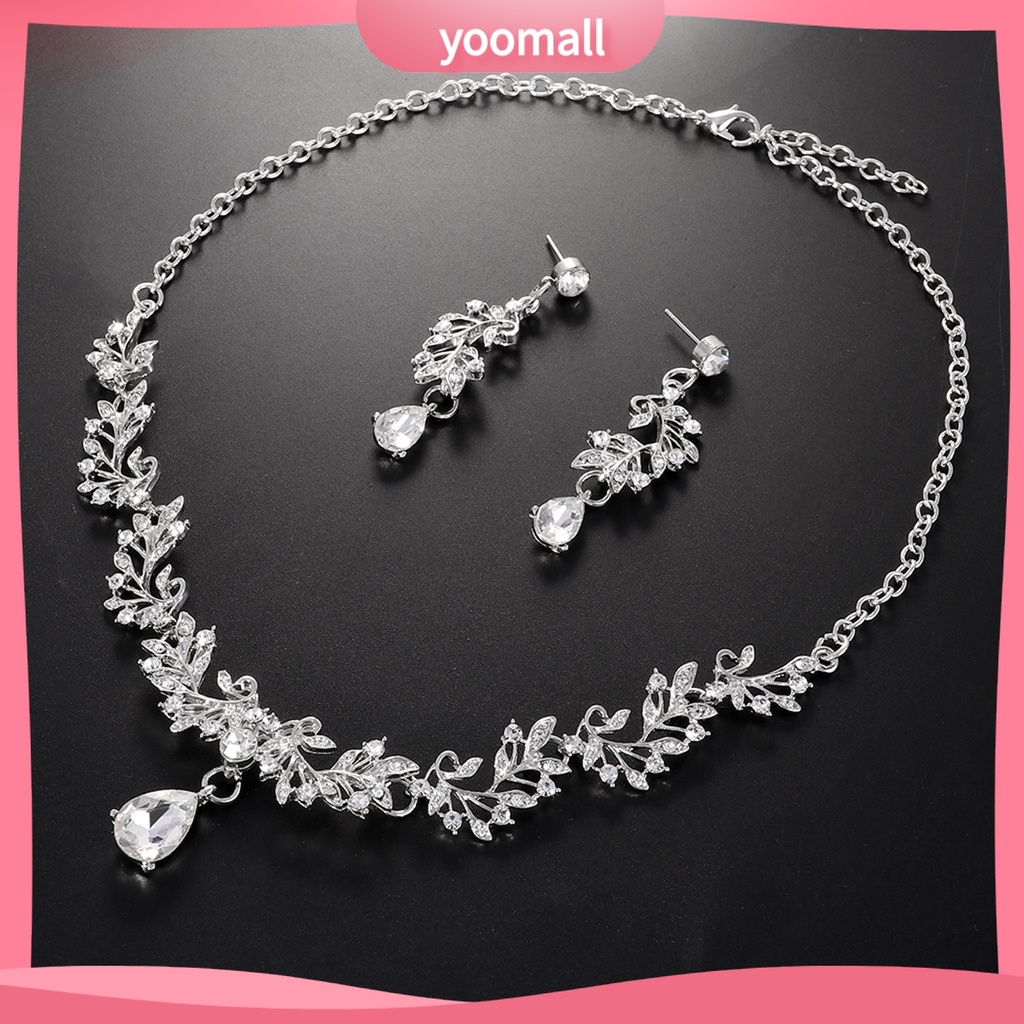 1 Set Vòng cổ + Bông Tai Hình Lá Đính Đá Sang Trọng