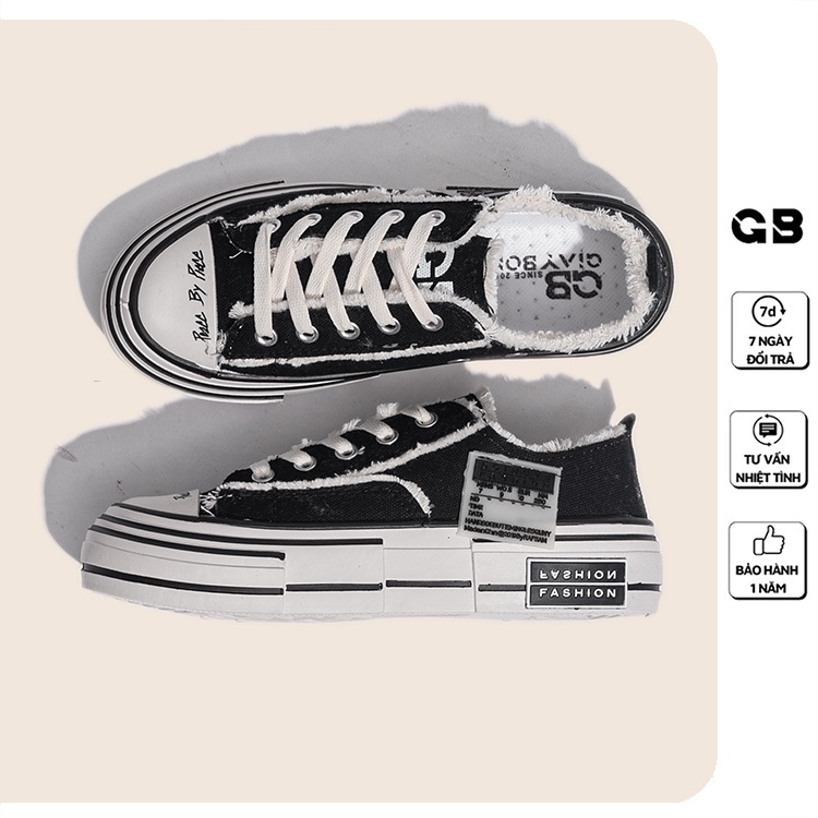 Giày Sneaker Nữ Đen Đế Cao Viền Rách Cá Tính giayBOM B1650