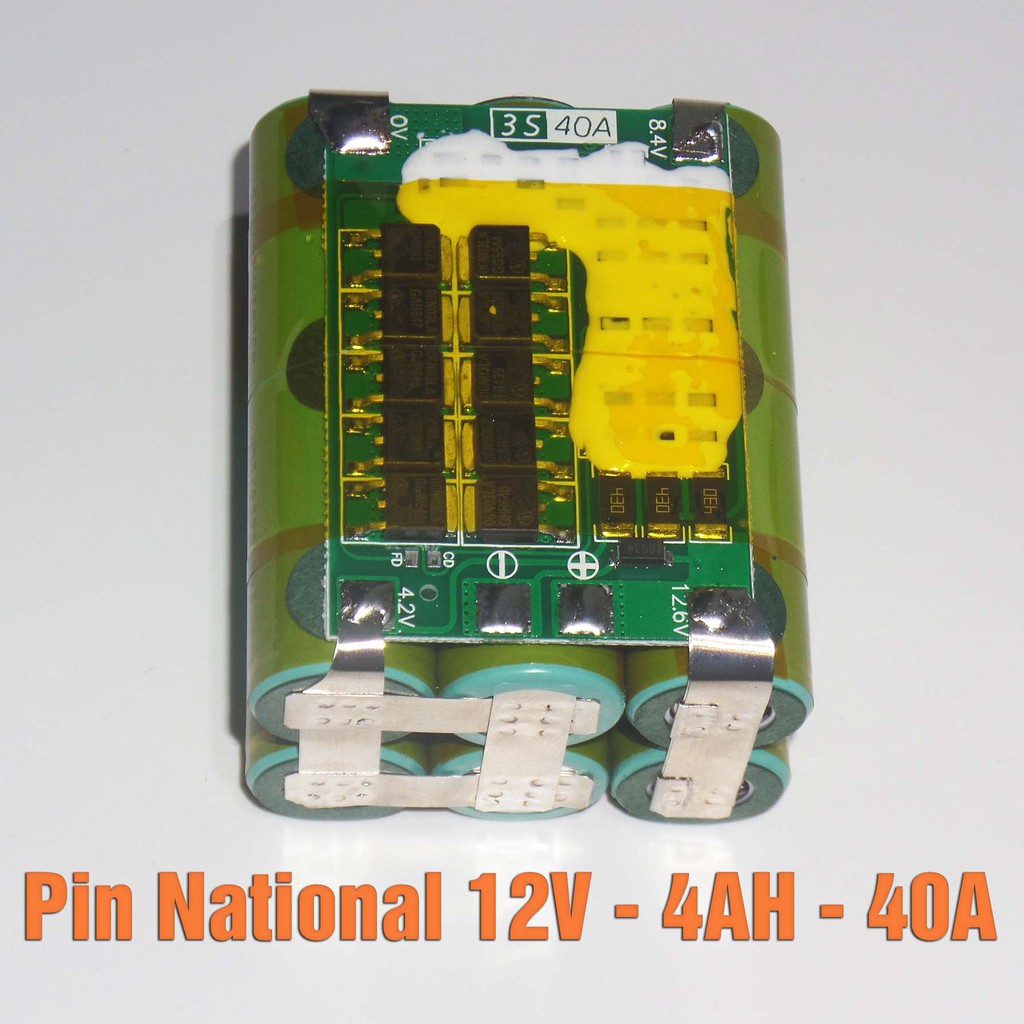Khối Pin 3S 12V 4ah đóng sẵn, cho pin National 12V