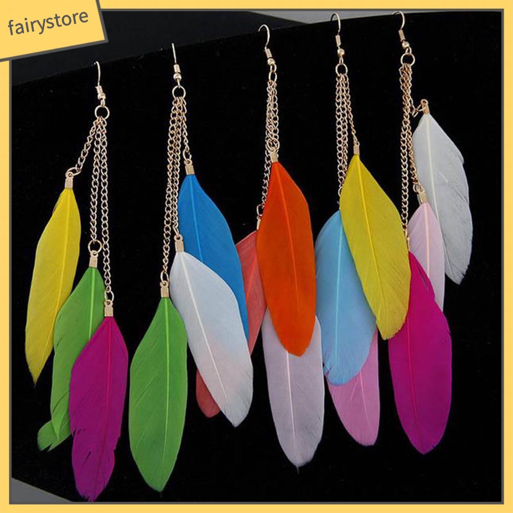 Bông Tai Dáng Dài Phối Lông Vũ Thời Trang Cho Nữ