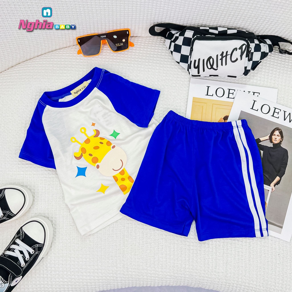 Đồ bộ bé trai - Bộ ngắn tay thun thời trang trẻ em, đồ bộ NGHĨA BABY hình mặt gấu tay ngắn 7-23kg