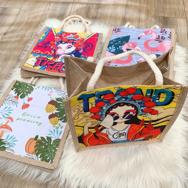 Túi Cói Mini Vải Canvas đi biển nữ đẹp đi chơi thời trang dễ thương cute cá tính phong cách Vintage hot trend 4021