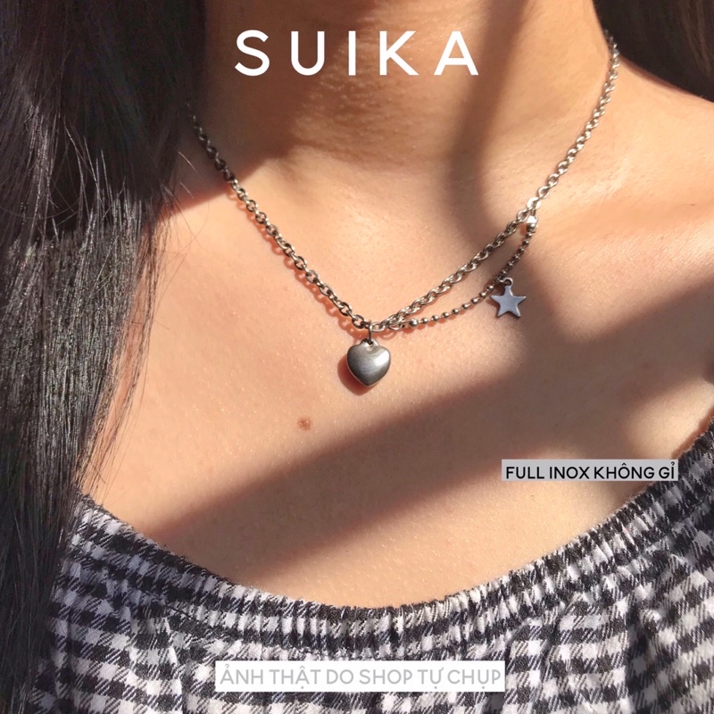 (ẢNH THẬT) Dây Chuyền Nữ Mặt Trái Tim Thép Không Gỉ Vòng Cổ Suika.Acc