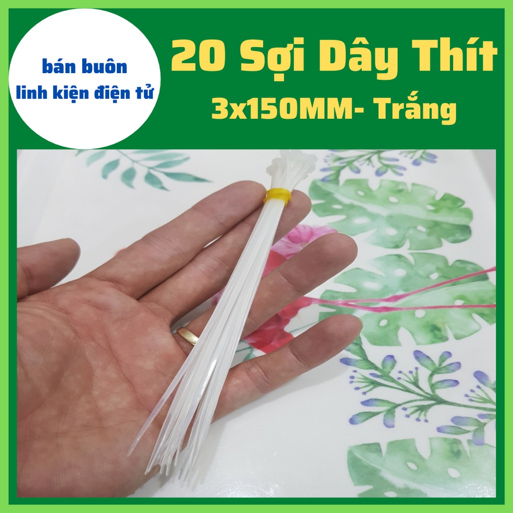 Dây thít nhựa 150mm màu trắng, dây rút nhựa 15cm (túi 20 dây)