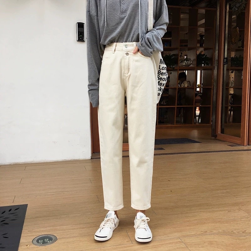 QA16_Quần kaki trắng ống suông đứng phong cách ulzzang Hàn quốc