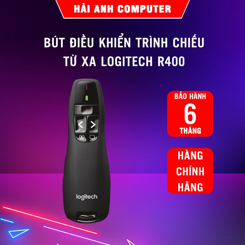 Bút điều khiển trình chiếu từ xa Logitech R400 | Con trỏ laze - Phạm vi 10m - Hàng chính hãng