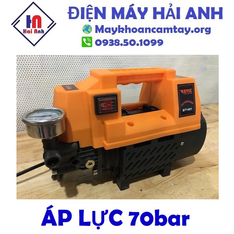 Máy xịt rửa xe mini áp lực cao BTEC BT1401 chính hãng - Tự hút nước, vệ sinh máy lạnh, xe máy, ô tô. Bảo hành 6 tháng