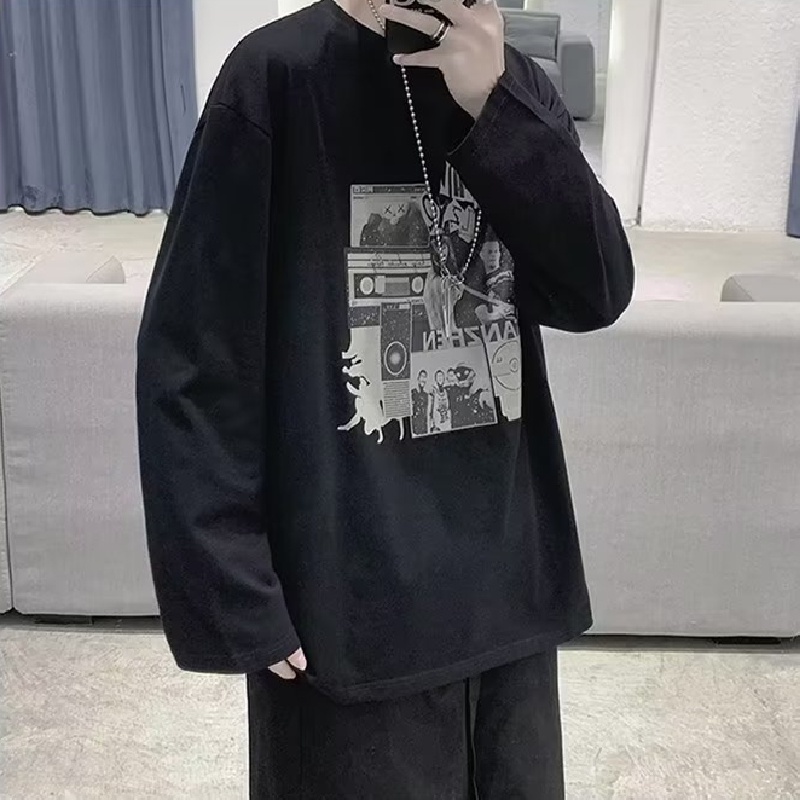 Áo Thun Tay Dài Cổ Tròn Dáng Rộng In Chữ Cỡ Lớn Thoải Mái Phong Cách Hàn Quốc Thời Trang Cho Nam M-5XL