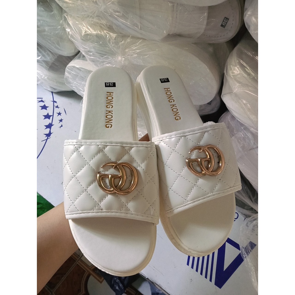 Dép nữ mác G CC  bánh mì đế 2 cm siêu nhẹ màu trắng và đen siêu HOT