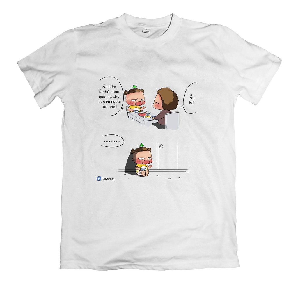 Áo thun in hình sticker hai mẹ con ăn cơm