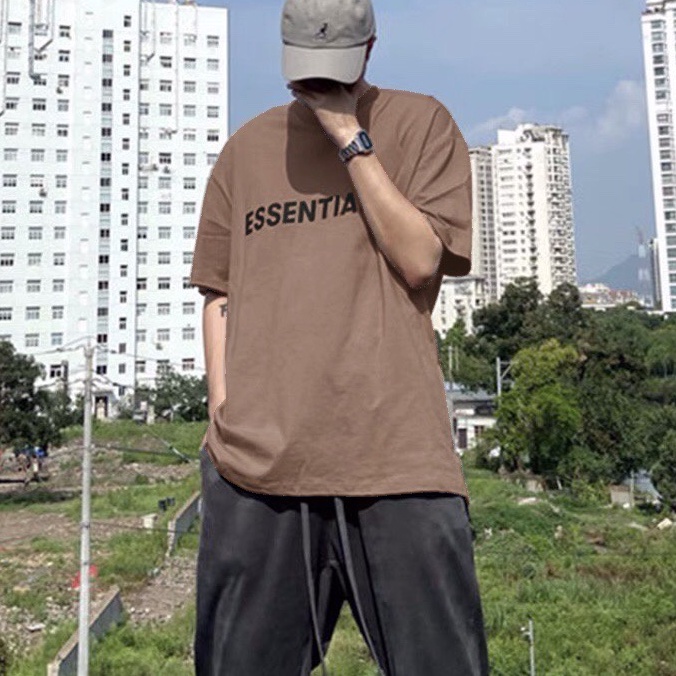 Áo phông nam nữ form rộng 2N Unisex thun cotton in chữ Essentials trắng/nâu/cacao