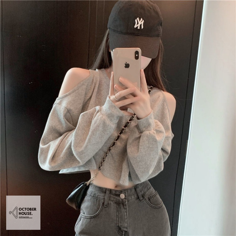 Áo Thun Croptop Nữ hở vai, Áo thun chất liệu cotton chuẩn From phong cách Hàn Quốc