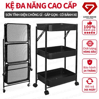 Kệ Để Đồ Đa Năng 3 Tầng Goodhouse Có Bánh Xe Tiện Lợi - Thép Carbon Sơn Tĩnh Điện Cao Cấp - Bền Bỉ - Linh Hoạt