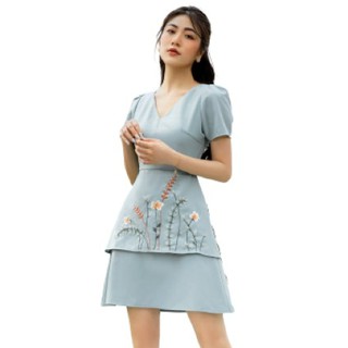 Olv - đầm pale blue layering embro dress