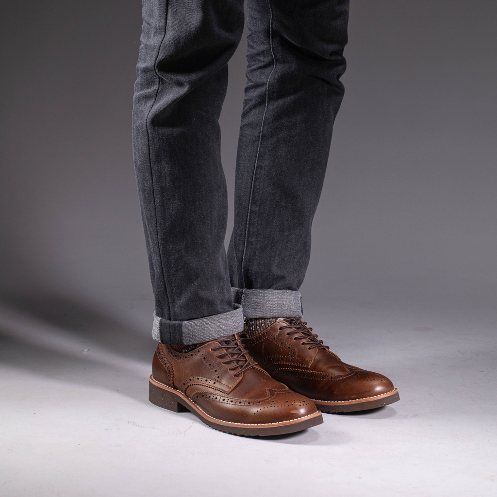 Giày Nam Công Sở Wingtip Da Bò Pullup Màu Nâu Cao Cấp Đế Khâu - Thương Hiệu Steeler