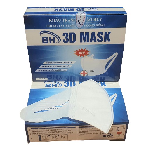 Khẩu Trang 3D Mask Bảo Huy Công Nghệ Nhật Bản Chống Giọt Bắn, Khói Bụi Hộp 50 cái