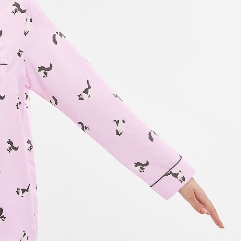 Bộ quần áo dài pyjama nữ in hình mèo dễ thương, xinh xắn của GU - Nhật Bản