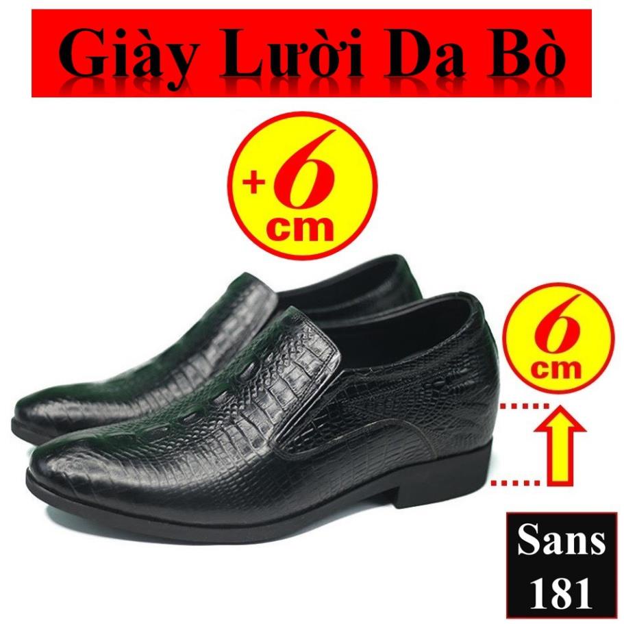 🖋 Giày tây da bò thật tăng chiều cao 6cm Sans181 giầy nam công sở dập vân cá sấu độn đế