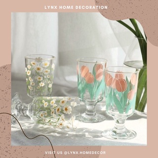 Cốc/tách uống nước Lynx Home họa tiết hoa cúc, hoa tulip, quả cam xinh xắn phong cách Hàn Quốc