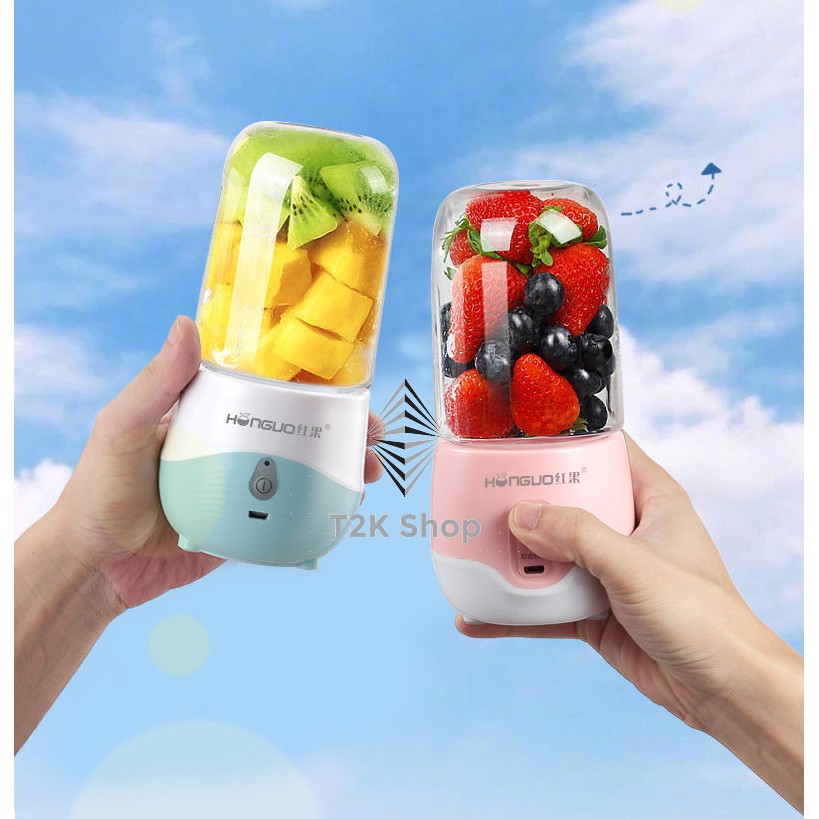 Máy xay sinh tố cầm tay mini - Máy xay sinh tố trái cây Honguo sạc pin dung tích 300ml - T2K Shop