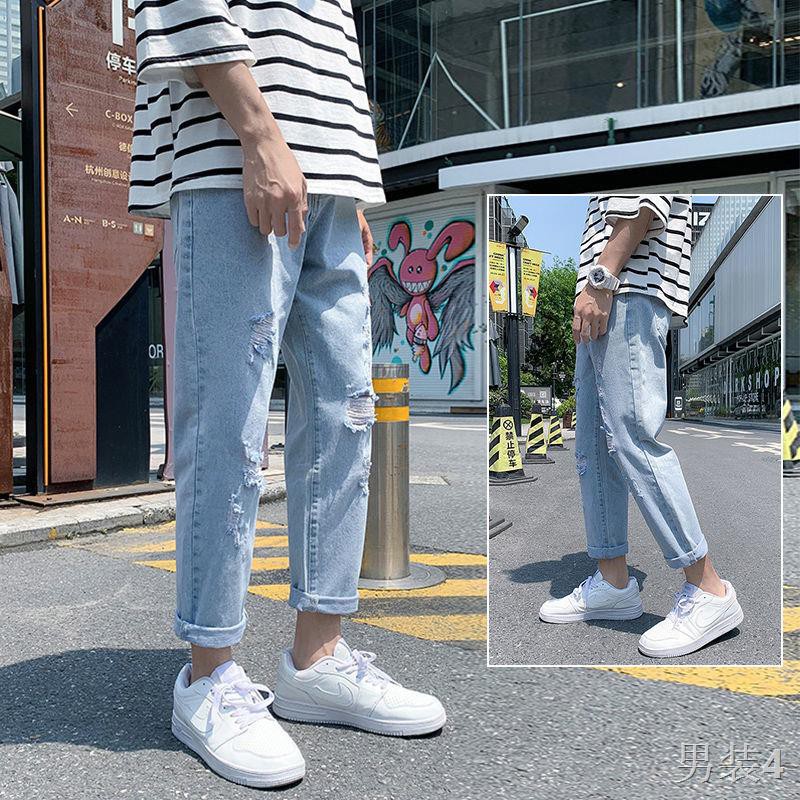 Quần nam ống suông thẳng cạp jean mùa hè tây mỏng cắt xéo phong cách Hàn Quốc hợp mốt thời trang