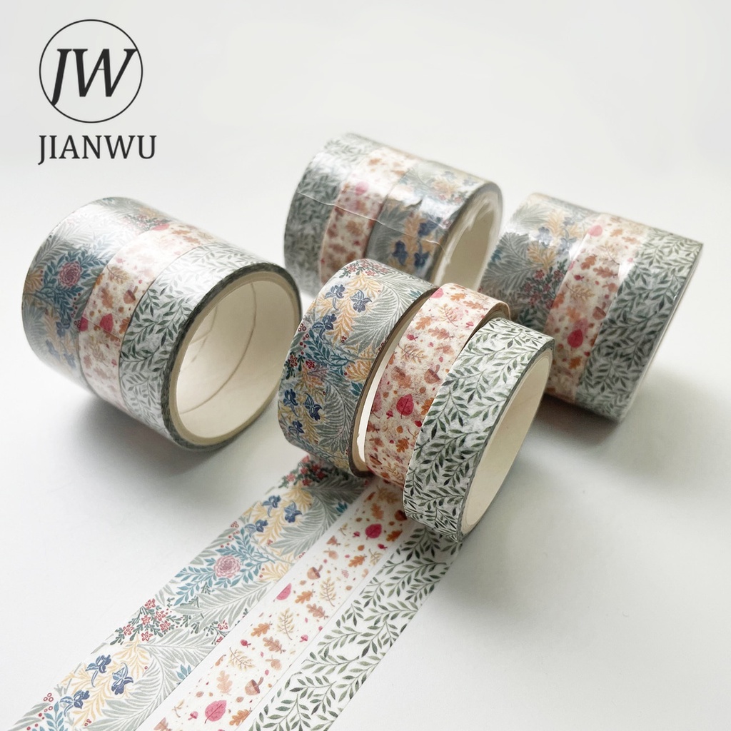 3 Cuộn băng keo giấy washi in họa tiết đơn giản thích hợp trang trí sổ tay