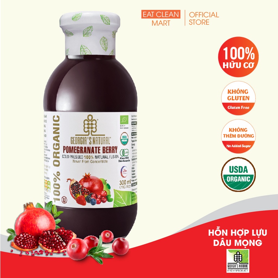 Nước Ép Trái Cây 100% Hữu Cơ Lựu Quả Mọng Ép Lạnh Georgia's Nature - ORGANIC Cold Pressed Natural Pomegranate &amp; Berry