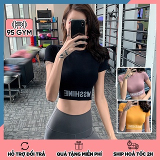 Áo tập gym yoga nữ dáng áo croptop cộc tay AC10 chất dệt ôm dáng mêm mịn thoáng mát co giãn 4 chiều