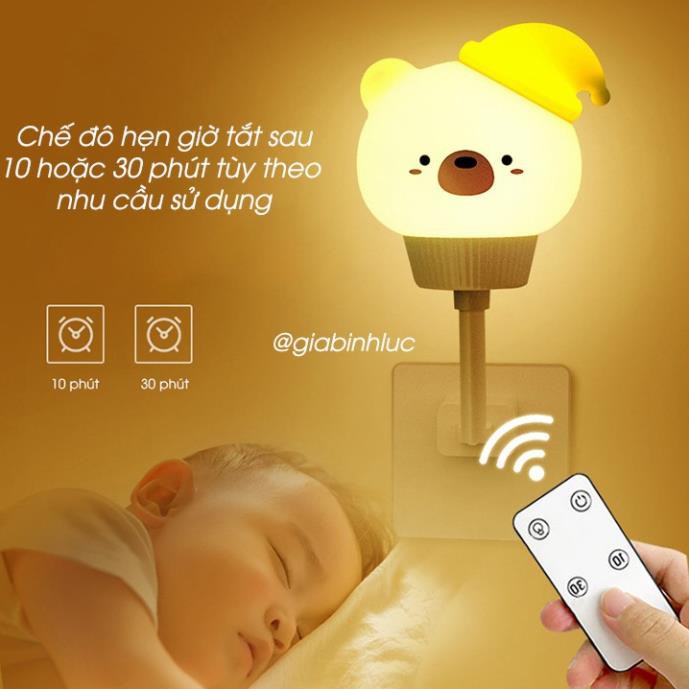 Đèn ngủ cho bé cắm USB hình thỏ gấu tích hợp điều khiển từ xa hẹn giờ, cảm ứng chạm, điều chỉnh độ sáng tiện lợi
