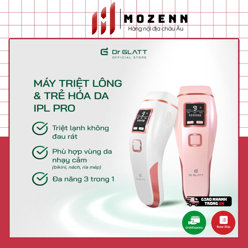 Máy triệt lông mini và trẻ hóa làn da Dr Glatt IPL PRO tích hợp chế độ triệt lạnh