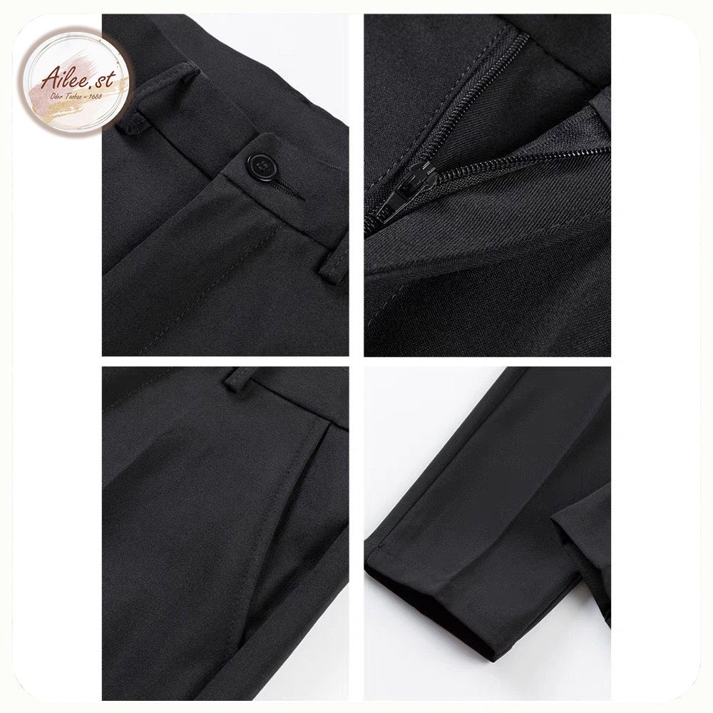 QNAM 8002 Quần âu nam hàn quốc dáng baggy suông đen vải dày dặn co giãn tốt Ailee