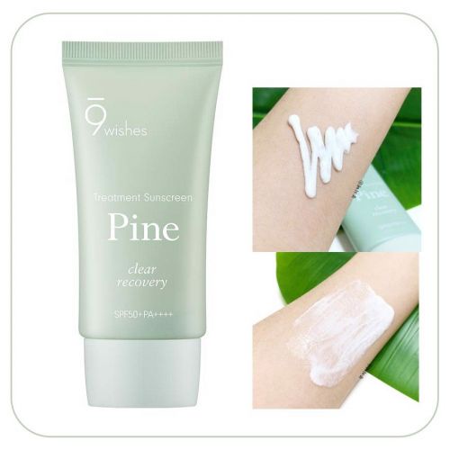 Kem Chống Nắng Kiềm Dầu Giảm Mụn Dành Cho Da Dầu Mụn 9 Wishes Pine Clear Recovery Treatment Sunscreen SPF50+/PA++++ 50ml