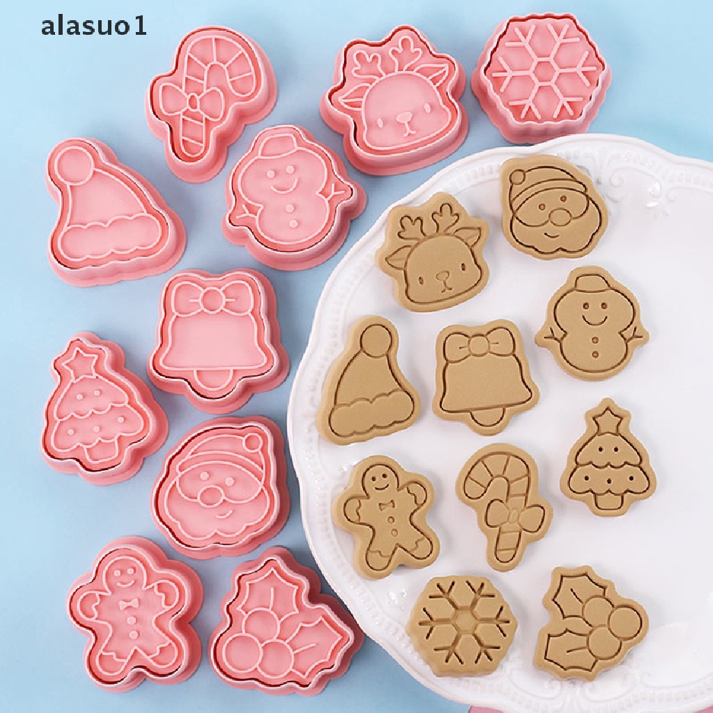 1 [alasuo1] 10 Khuôn Cắt Bánh Quy Hình Ông Già Noel Người Tuyết Cây Thông Tuần Lộc Hoạt Hình