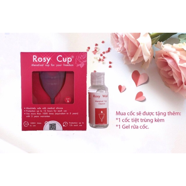 Cốc nguyệt san ROSY CUP chính hãng ( tặng 1 cốc tiệt trùng + GEL rửa cốc )