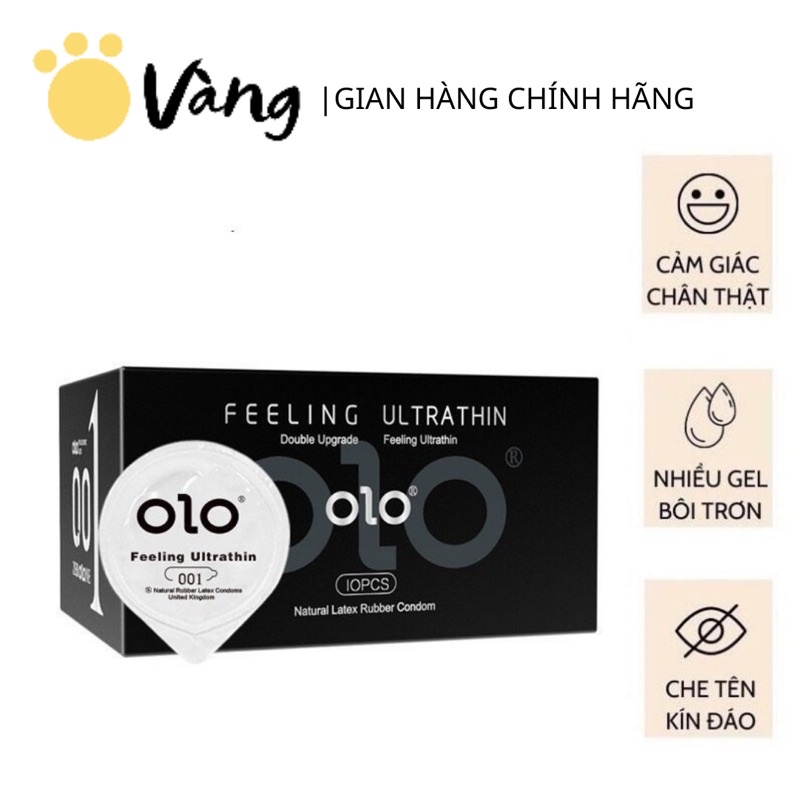 Bao Cao Su Siêu Mỏng An Toàn Tuyệt Đối Hương Dâu OLO 001 Feeling Ultrathin Đen 10 BCS